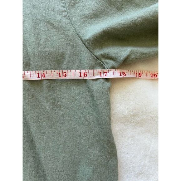 Zara EUC Linen Opeb Back Button Down Shirt Size M Khaki Green - Picture 12 of 12